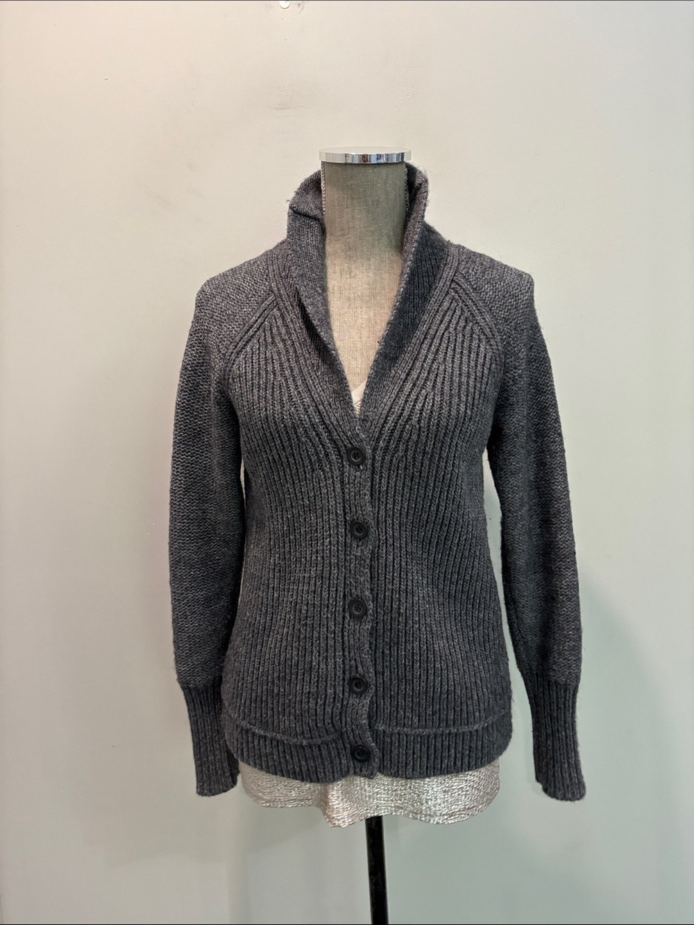 J.Crew Grey Wool Mohair Chunky Shawl Collar Cardigan Sweater Size L - Picture 9 of 15